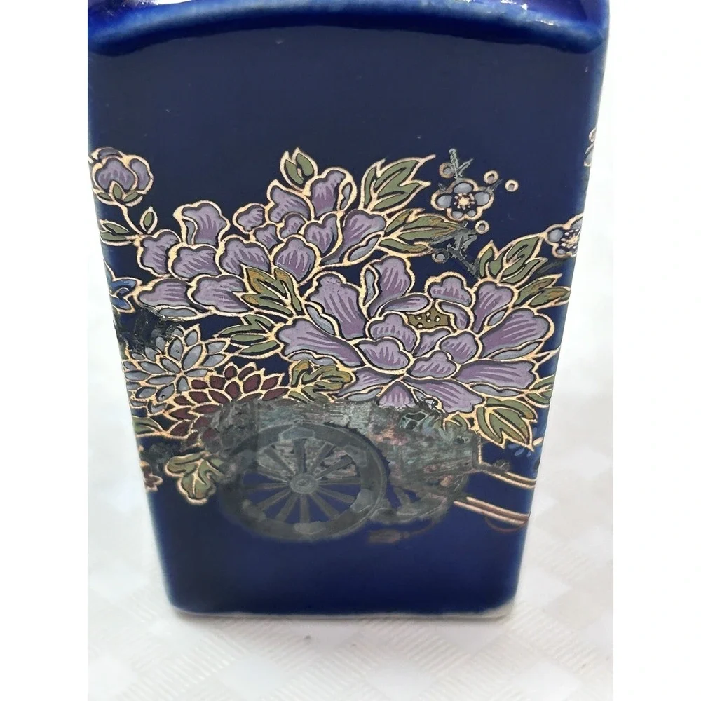 Vintage Small Kutani Style Miniature Cobalt Blue Bud Vase‎ 3.5